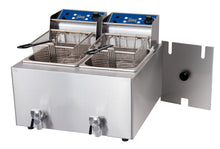 Double basket electric fryer, 2 x 8l pans, 2 x 15A, incl. drain taps