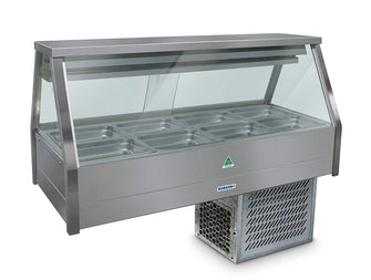 Cold Food Bar 2 x 4 Flat Glass,Cross Fin Coil, incl. 1/2 GN 65 pans