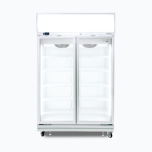 Chiller 2 x Glass doors, white, 976lt(gross), fan forced, LED's, 1260w x760x2060mm