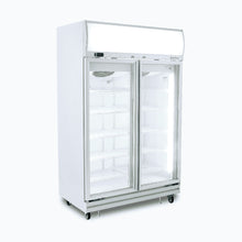 Chiller 2 x Glass doors, white, 976lt(gross), fan forced, LED's, 1260w x760x2060mm