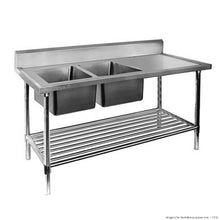 S/Steel two sink with splash back with shelf 1200 x 600 x 900