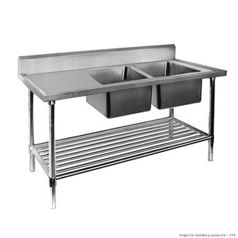 S/Steel two sink with splash back with shelf 1200 x 600 x 900