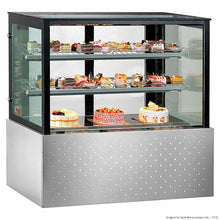 Bonvue Chilled Sq. glass S/steel display case, 2 shelves+base, 900x700x1250h